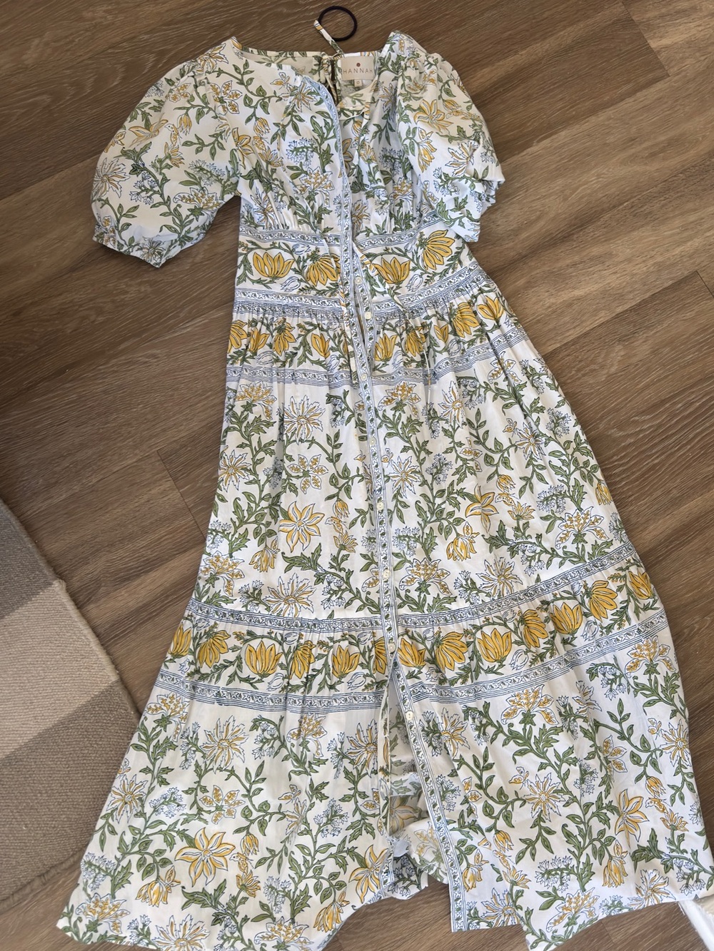 Hannah White Maxi Dress with Yellow & Green Floral Print